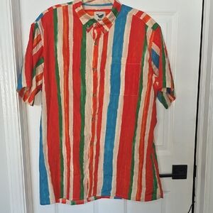 YIUME Vintage Inspired Hawaiian Striped Button-Down Cotton Shirt Size XL